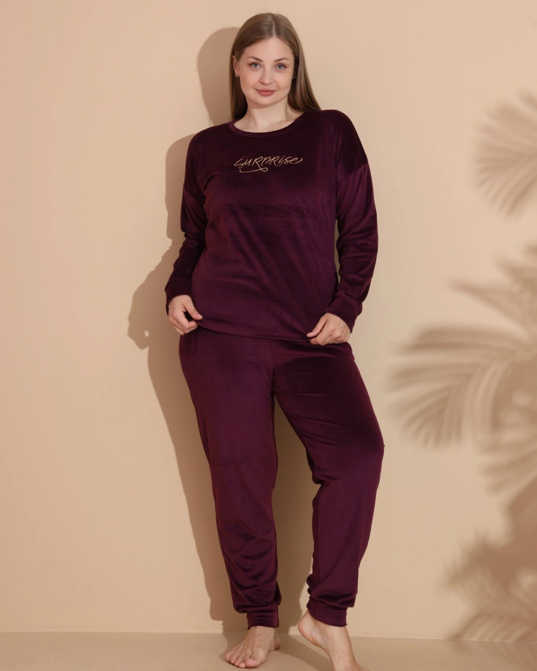 Estiva 25393 Uzun Kol Battal Kadife Pijama Takımı