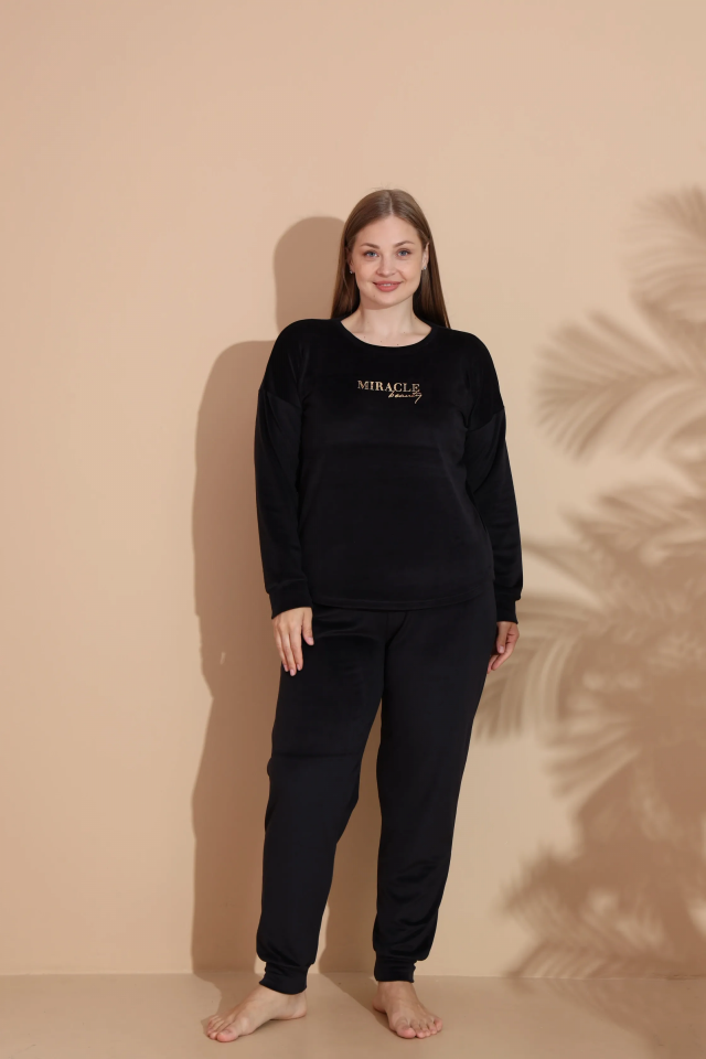 Estiva 25394 Uzun Kol Battal Kadife Pijama Takımı