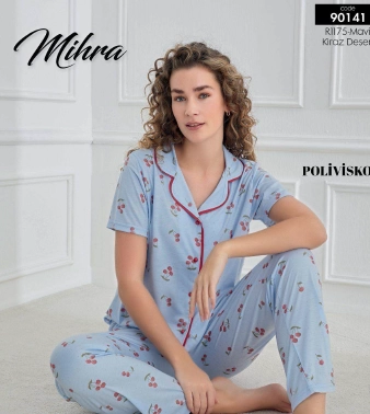 Mihra 90141 Kadın Boydan Düğmeli Pijama Takımı
