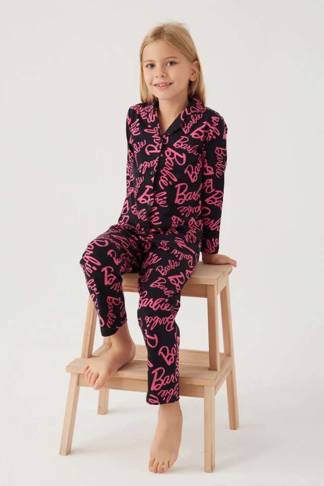 Barbie 1767-G Kız Çocuk Garson Gömlek Pijama Takımı