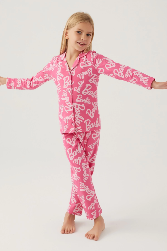 Barbie 1767-G Kız Çocuk Garson Gömlek Pijama Takımı
