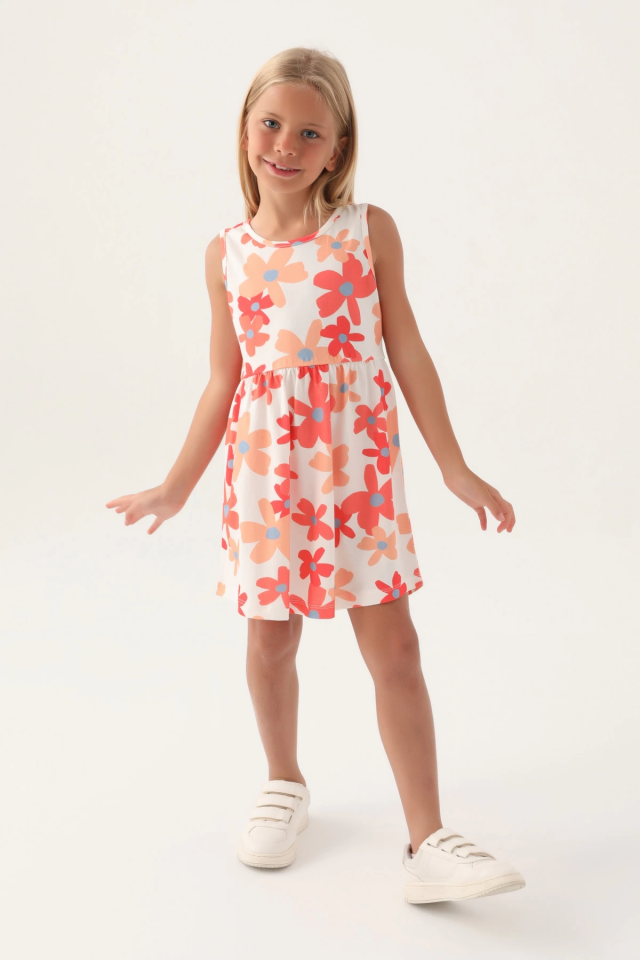 Roly Poly 3393-3 Kız Çocuk Çiçekli Elbise