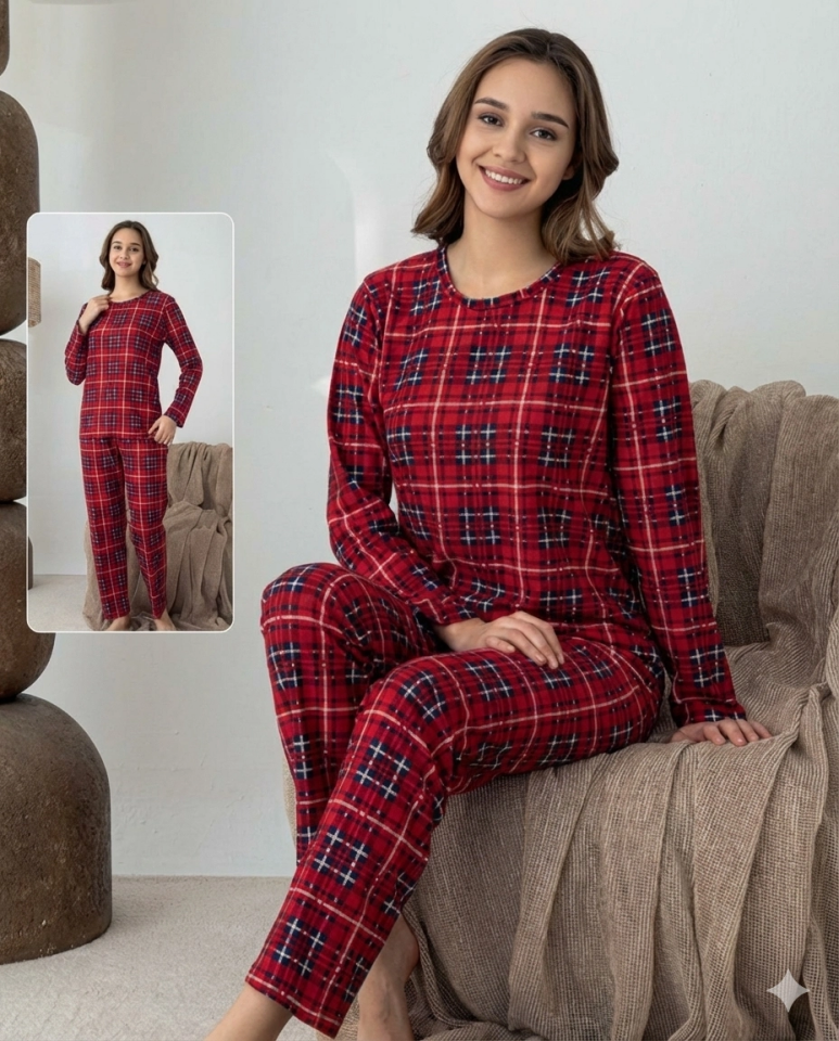 Lindros 0676 Kadın Süet Uzun Kol Pijama Takımı