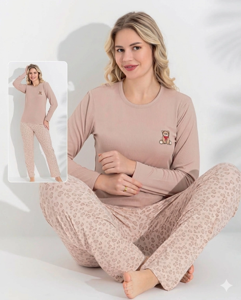 Boyraz 0214 Kadın Raporlu Uzun Kol Pijama Takımı
