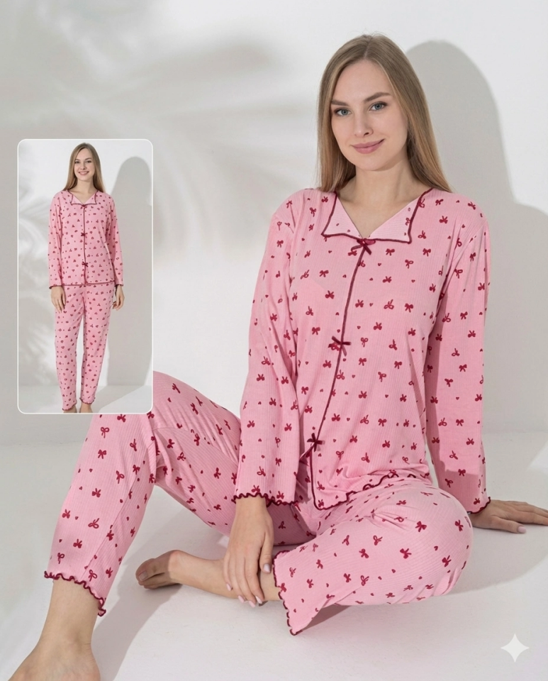 Boyraz 0425 Kadın Raporlu Uzun Kol Pijama Takımı