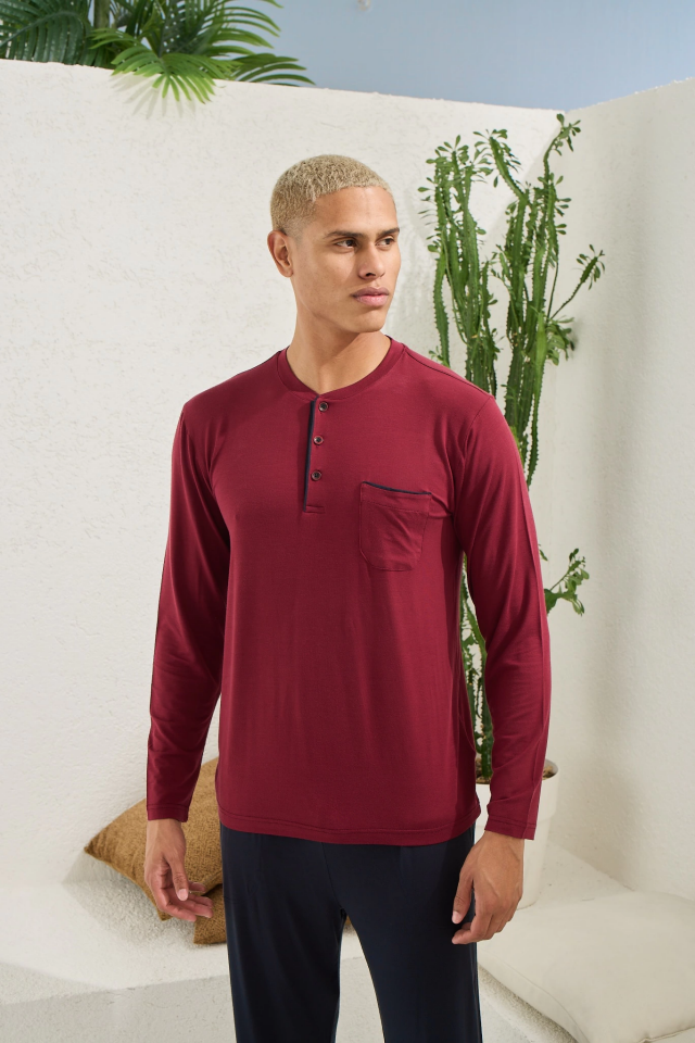 Kocabey 9220 Erkek Midi Yaka Uzun Kol Pijama Takım