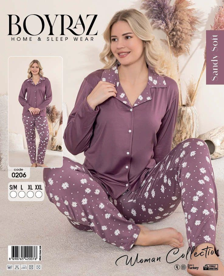 Boyraz 0206 Kadın Sandy Patlı Uzun Kol Pijama Takımı