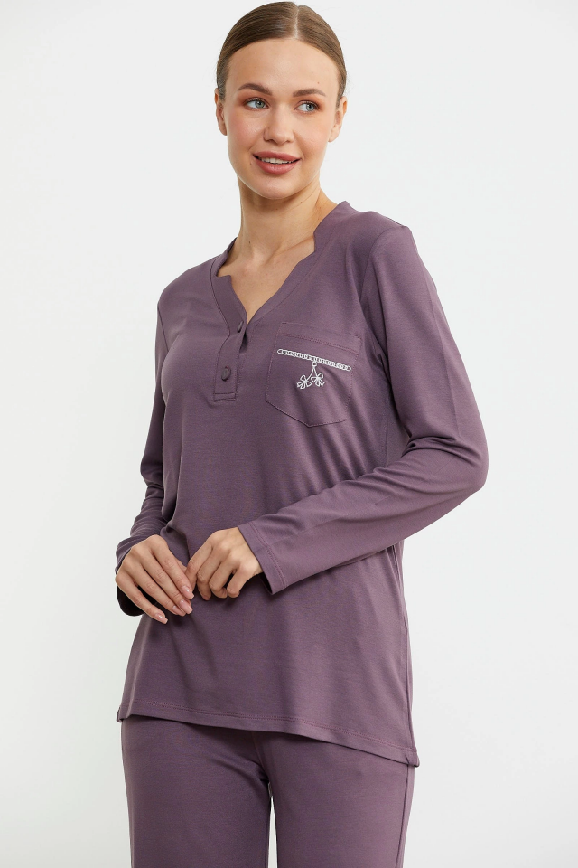 Sementa 76438 Yarım Düğmeli Cep Detaylı Pijama Takım