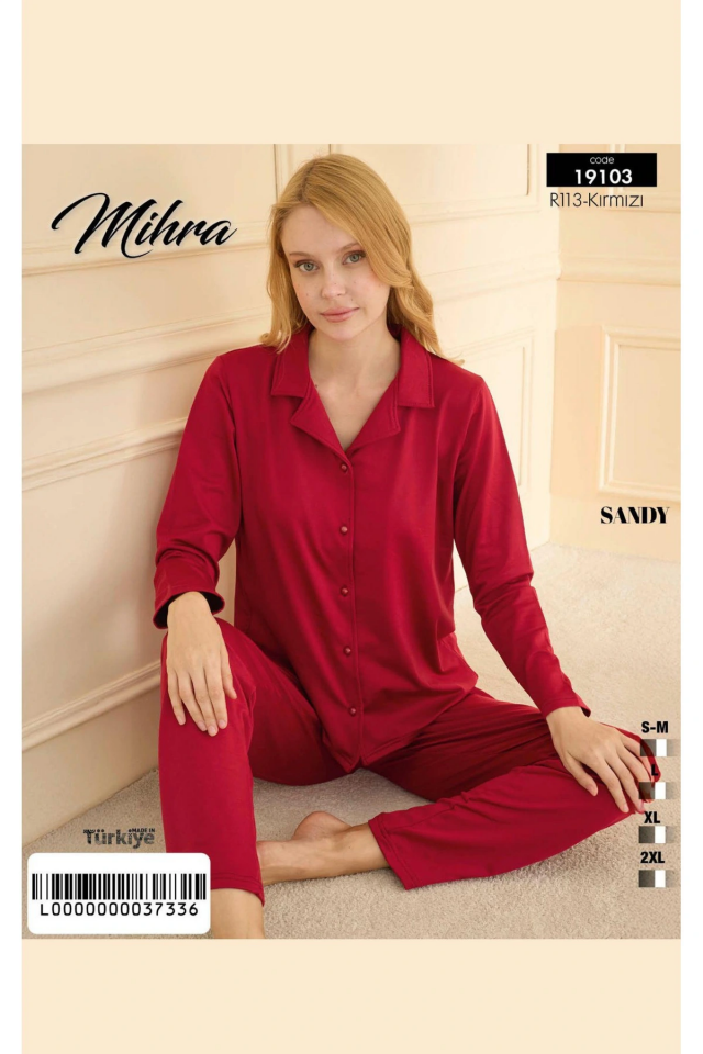 Mihra 19103 Kadın Düğmeli Uzun Kol Pijama Takımı