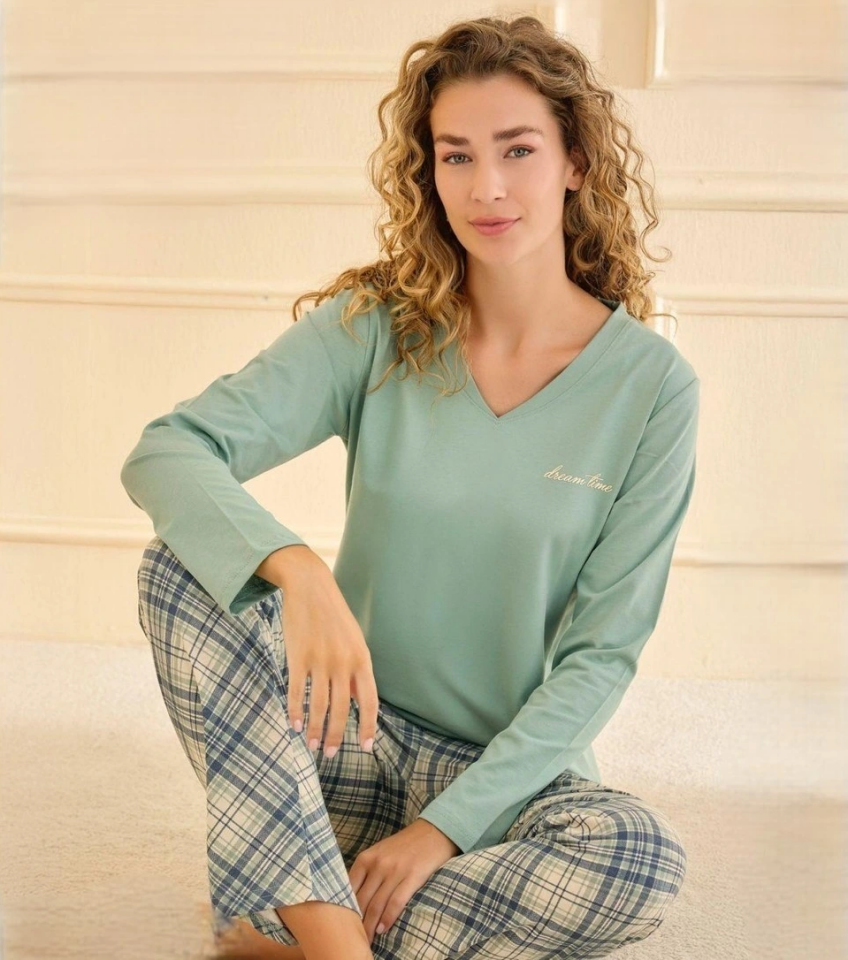 Mihra 90759 Kadın V Yaka Uzun Kol Pijama Takımı