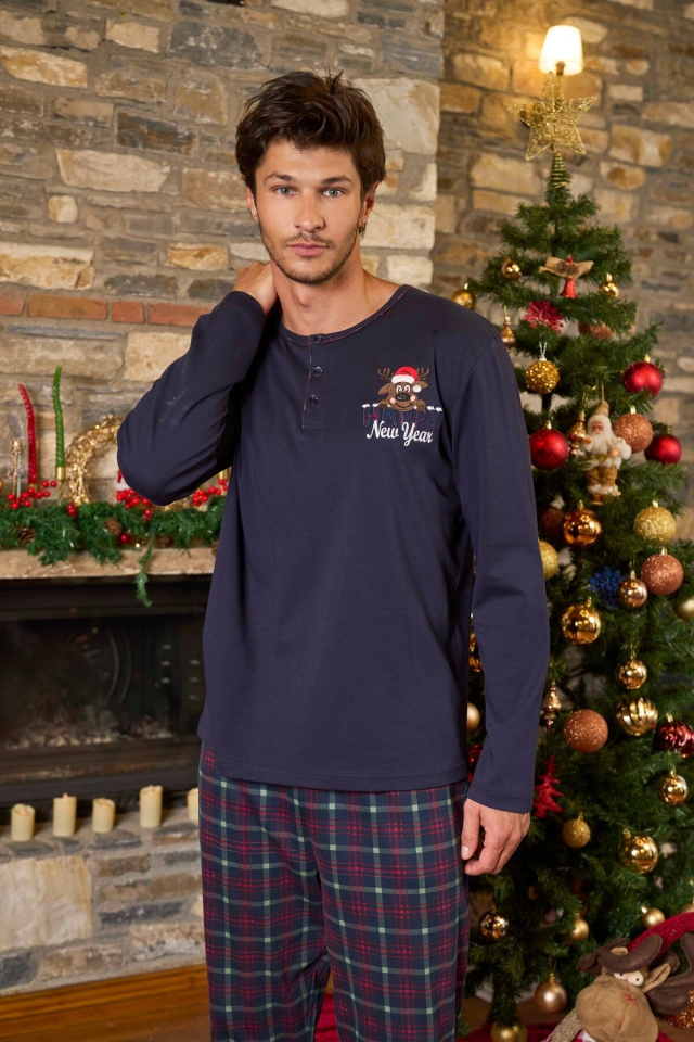 Aqua 26164 Erkek Uzun Kol Düğme Yaka Pijama Takımı