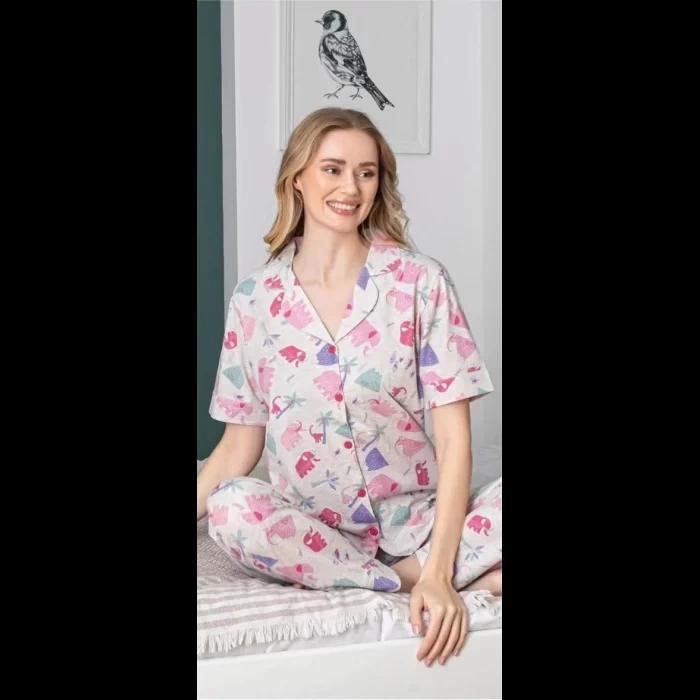 Freshness 107 Fil Desenli Patlı Kısa Kol Pijama Takımı
