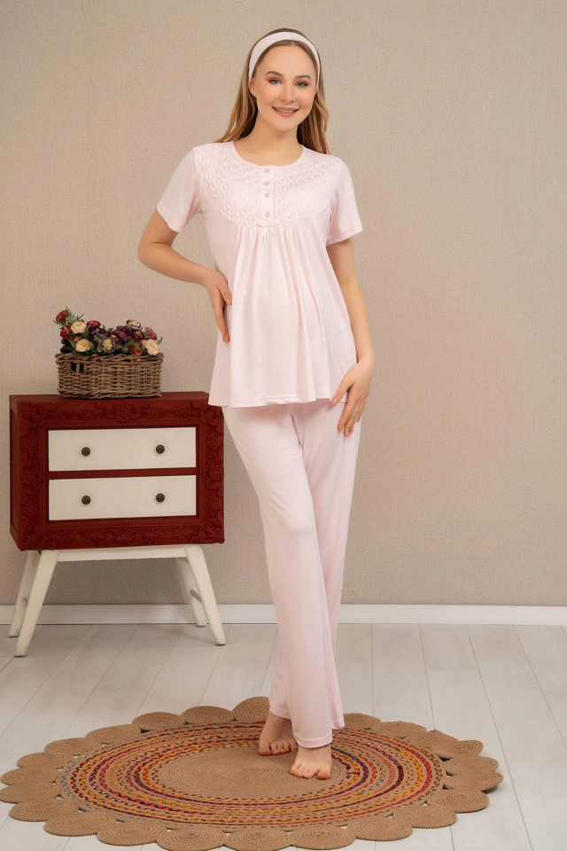 Ba-Ha 4504 Dantel Sabahlıklı Lohusa Pijama Takımı