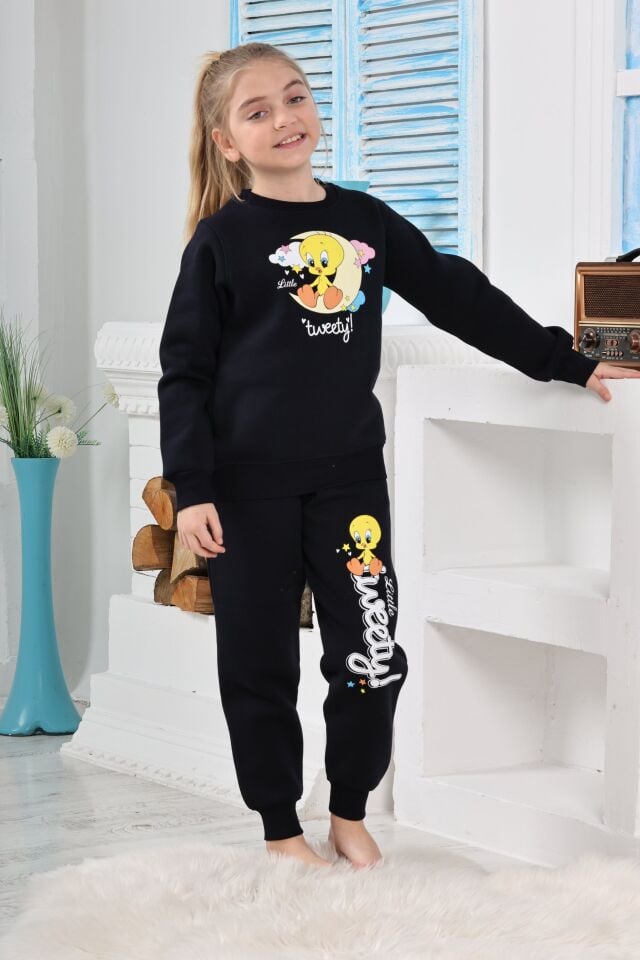 Kapitex 6182 Kız Çocuk Twety Baskılı Uzun Kol Pijama Takımı