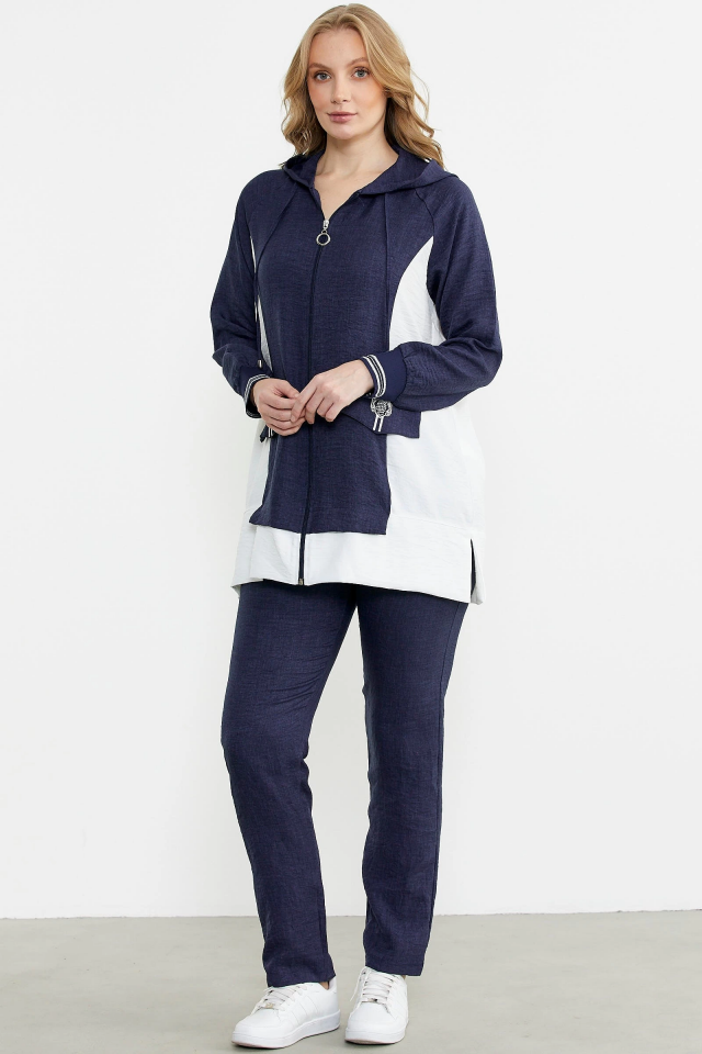 Sementa 76448 Keten Görünümlü Kapüşonlu Tunik Takım