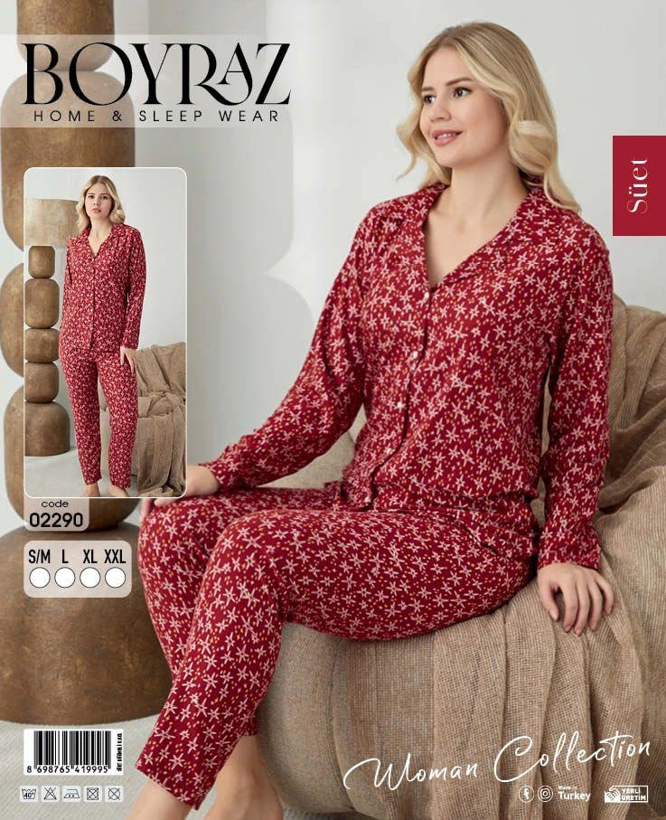 Boyraz 02290 Kadın Süet Uzun Kol Pijama Takımı