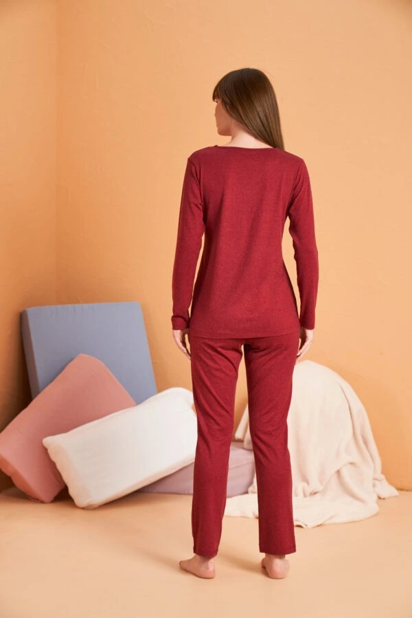 PJS 28091 Kadın V Yaka Uzun Kol Pijama Takımı