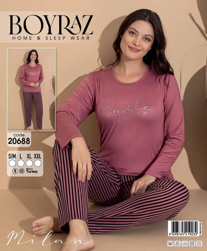 Boyraz 20688 Kadın Milan Uzun Kol Pijama Takımı