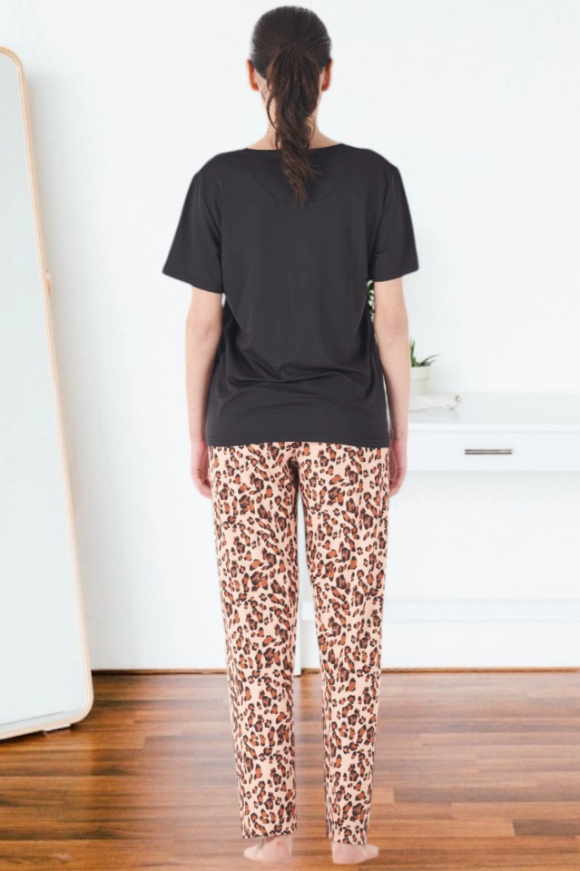 Estiva 25161 Kadın Marla Leoparlı Kısa Kol Pijama Takımı