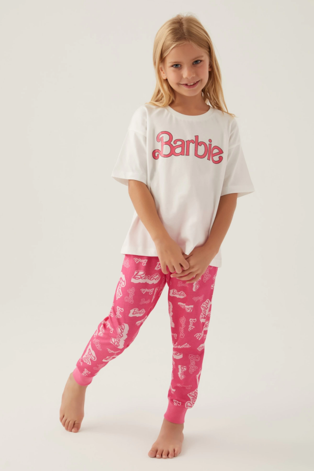 Barbie L1704-3 Kız Çocuk Kısa Kol Pijama Takımı
