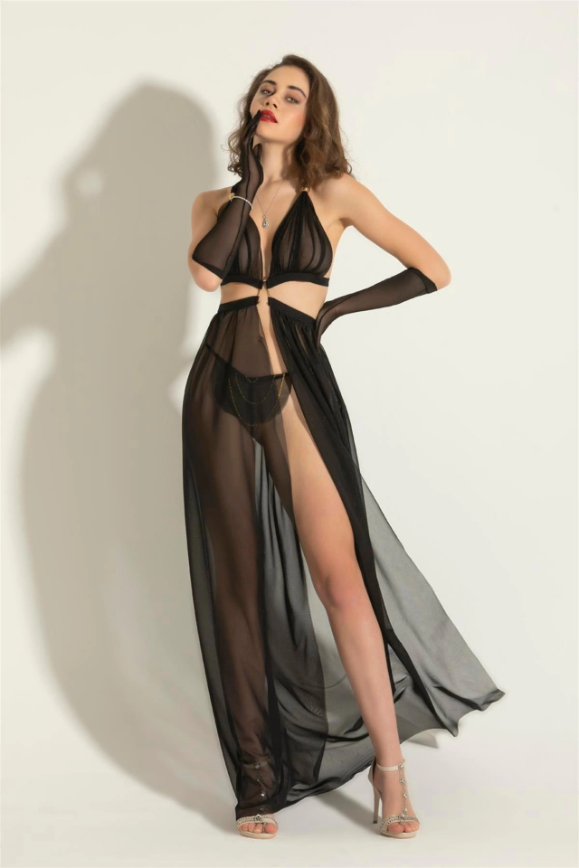 Gallipoli 6132 Bayan Transparan Elbise String Takım