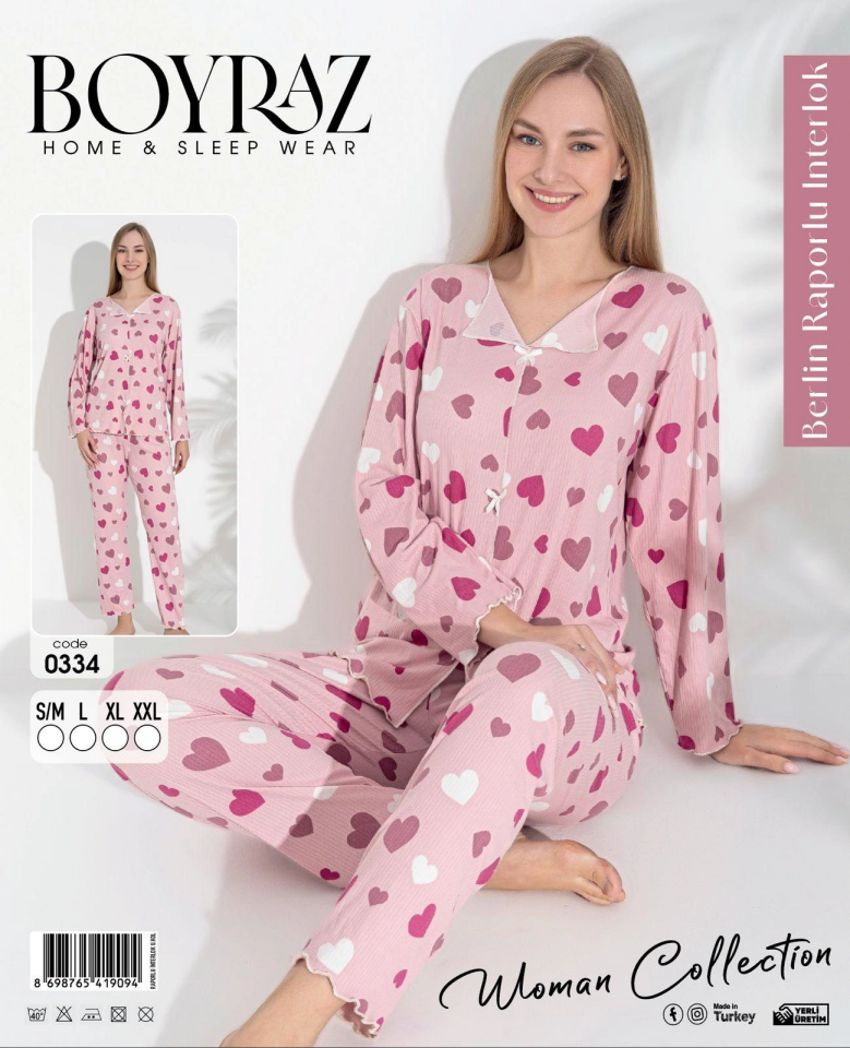 Boyraz 0334 Kadın Raporlu Uzun Kol Pijama Takımı