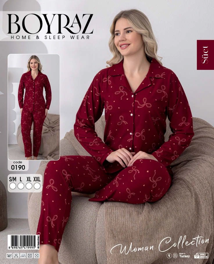 Boyraz 0190 Kadın Süet Uzun Kol Pijama Takımı