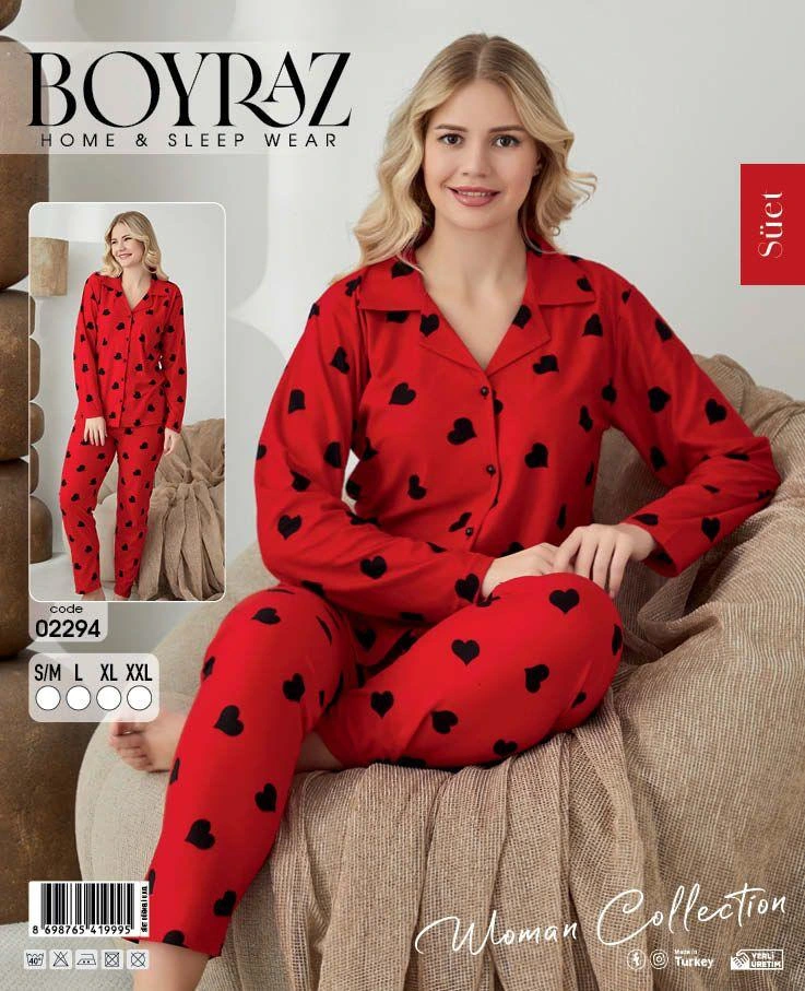 Boyraz 02294 Kadın Süet Uzun Kol Pijama Takımı