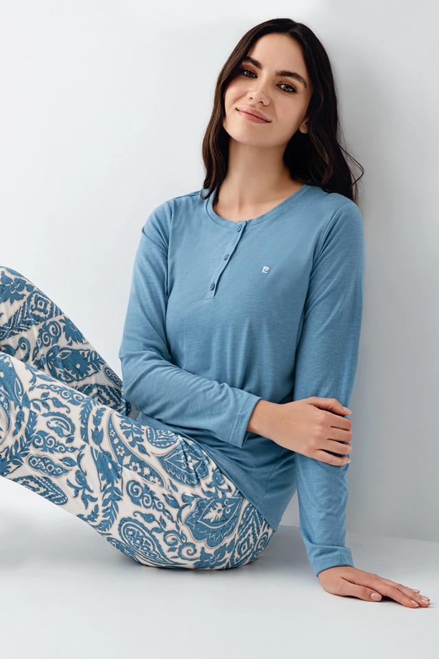 Pierre Cardin 9075-S Kadın Uzun Kol Pijama Takım
