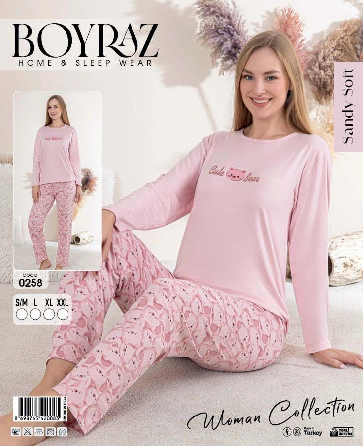 Boyraz 0258 Kadın Sandy Soft Uzun Kol Pijama Takımı