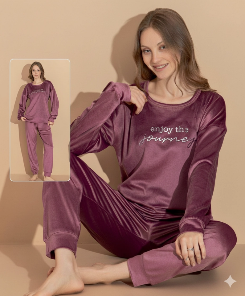Boyraz 03409 Kadın Kadife Uzun Kol Pijama Takımı