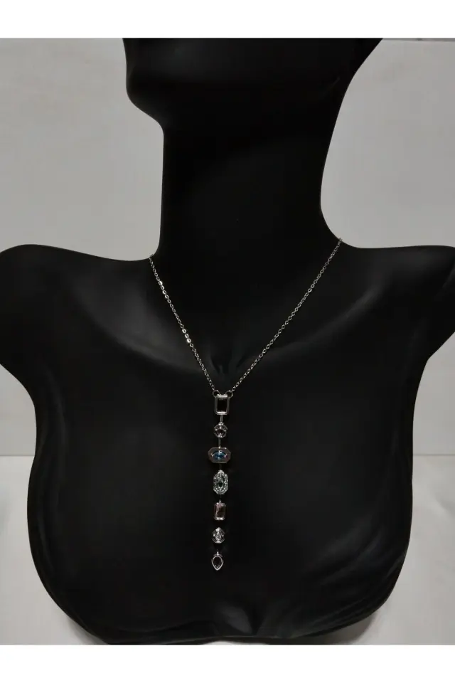 Renkli Taşlı Çelik Y Kolye