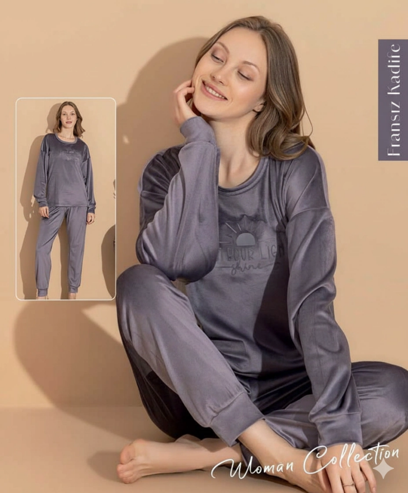 Boyraz 03401 Kadın Kadife Uzun Kol Pijama Takımı