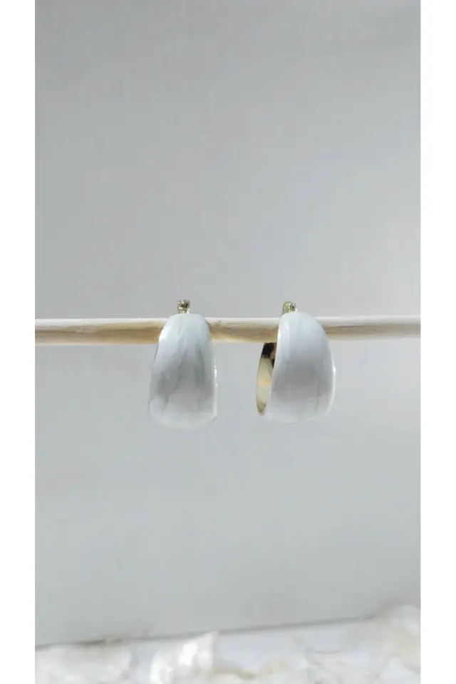 Çelik Beyaz Mineli Halka Küpe