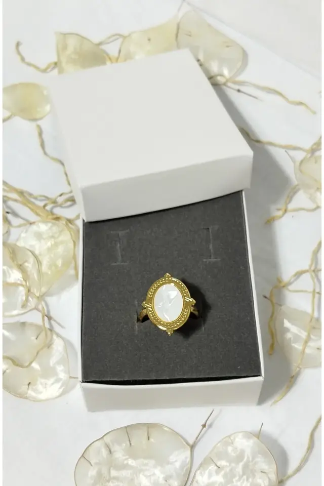 Çelik Ayarlamalı Elips Beyaz Yüzük