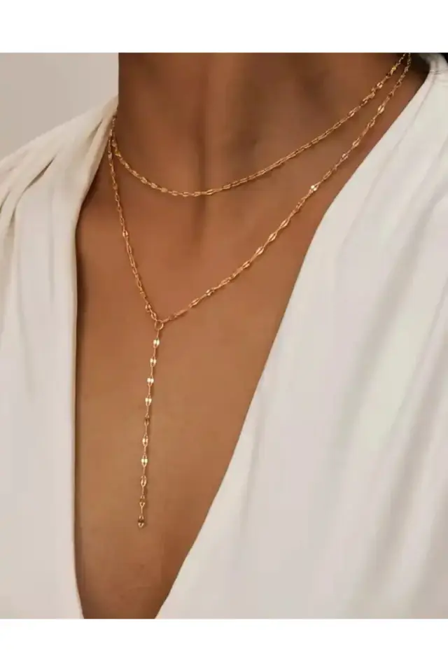 Çelik Parlak Zincir Y Gold Kolye