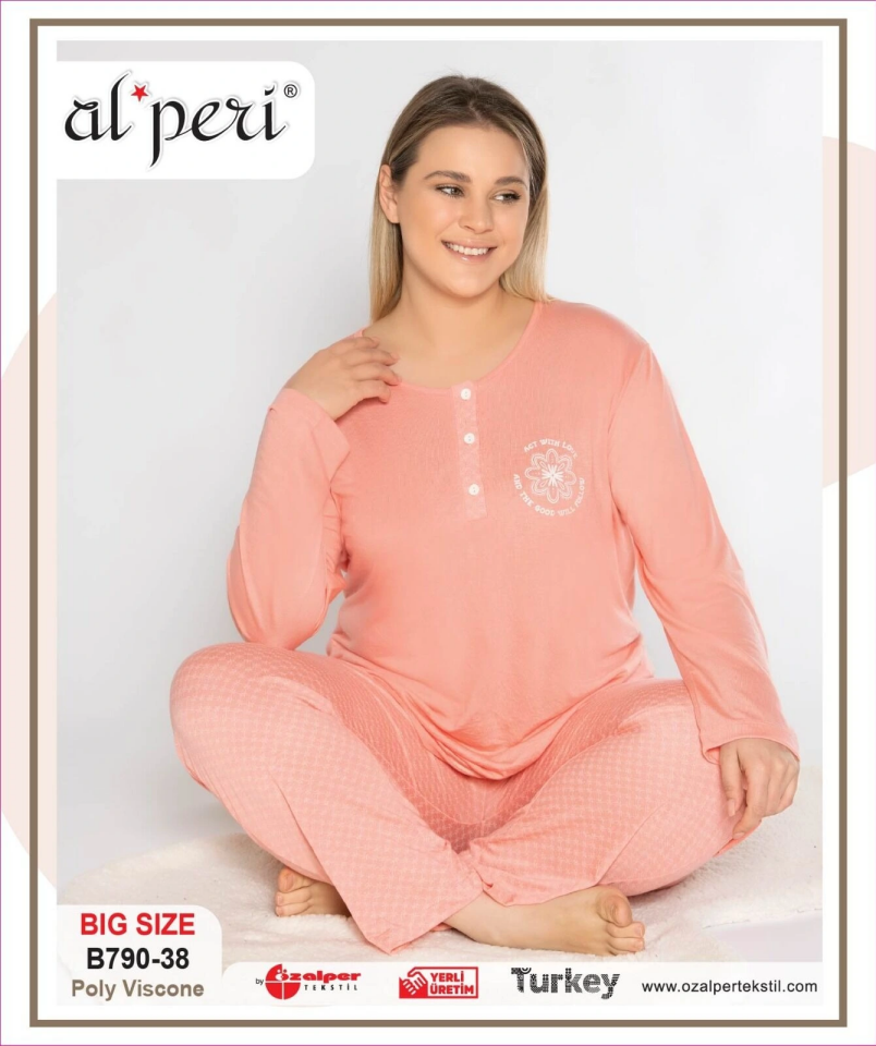 Alperi B790-38 Battal Kadın Uzun Kol Pijama Takımı