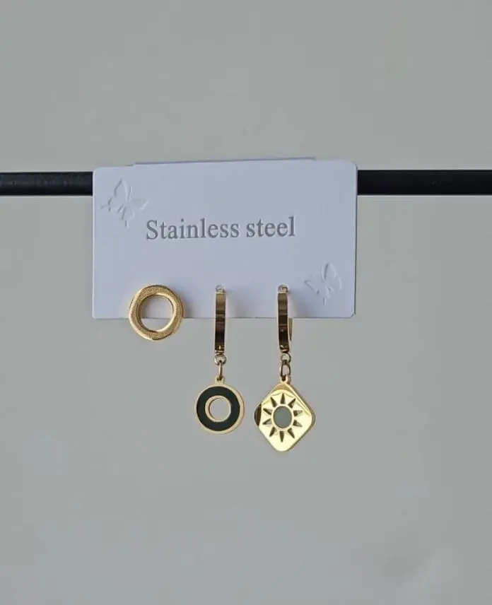 Çelik 3'Lü Güneş Gold Küpe