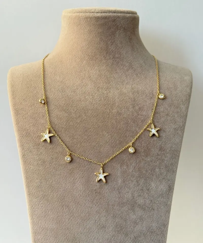 Çelik Deniz Yıldızı Gold Kolye